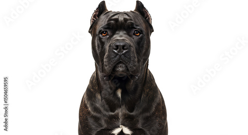 Portrait of a Striking Black Cane Corso Dog Against White Background