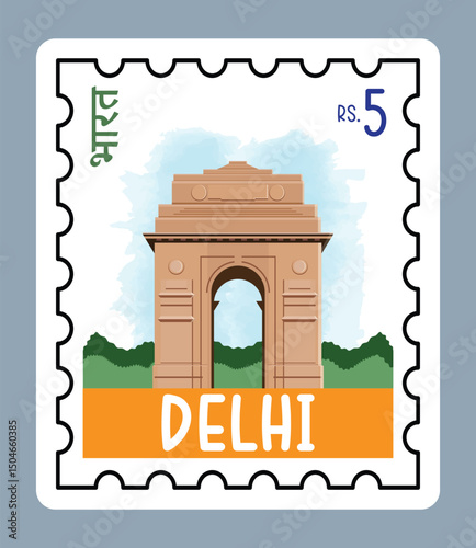 India gate illustration stamp costing 5 rupees price