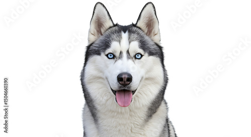 Striking Husky Portrait with Intense Blue Eyes on a Clean White Backdrop