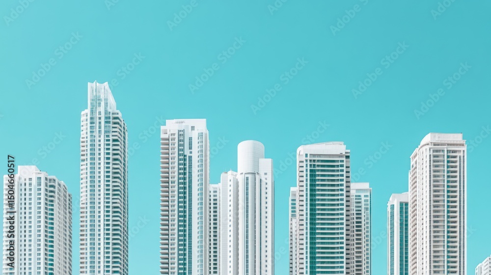 Fototapeta premium Modern skyscrapers against a vibrant blue sky