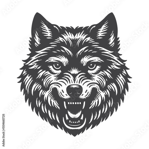 Rustic Italian Wolf Head Portrait Snarling – Wild Predator Vector Artwork for T-Shirts, Posters, Stickers, and Outdoor Apparel