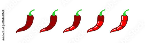 Hot red pepper strength scale. Set of chili peppers spicy food power levels from 0 to 4