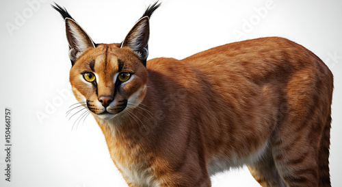 Elegant caracal portrait with striking ear tufts against a plain background