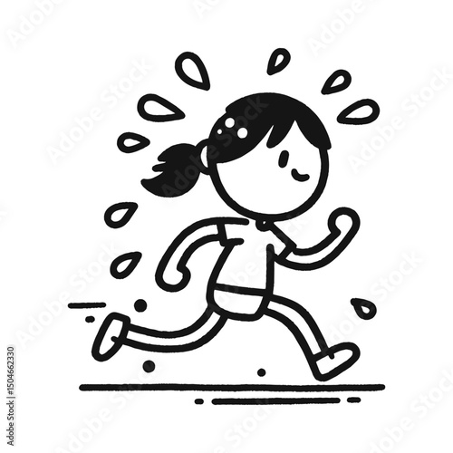 stick figure running with motion lines and sweat drops. Vector illustration