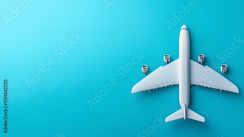 White Airplane Model on Blue Background Travel Concept