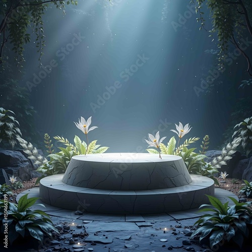 A  podium on another planet, with crystalline leaves humming softly.