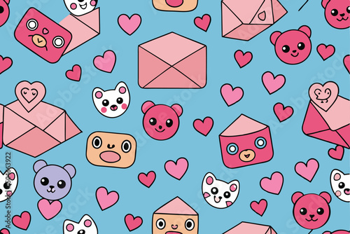 Seamless pattern with cartoon baby animal and heart design illustration