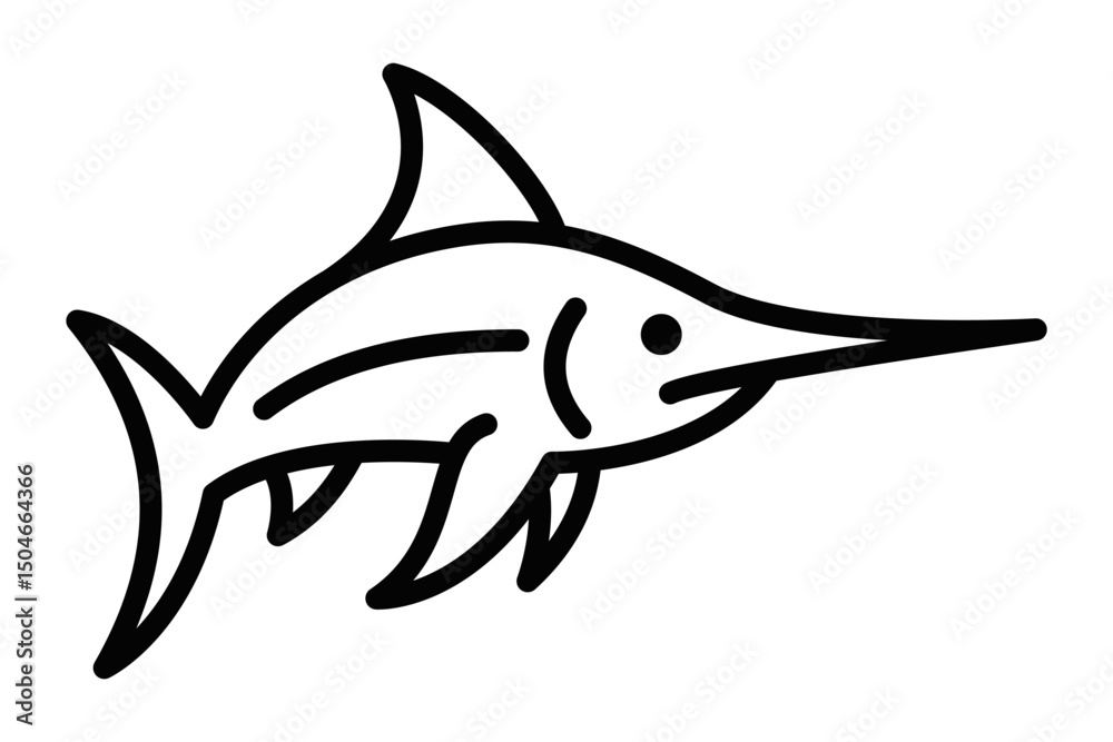 Obraz premium Dynamic swordfish animal vector illustration. Editable stroke.
