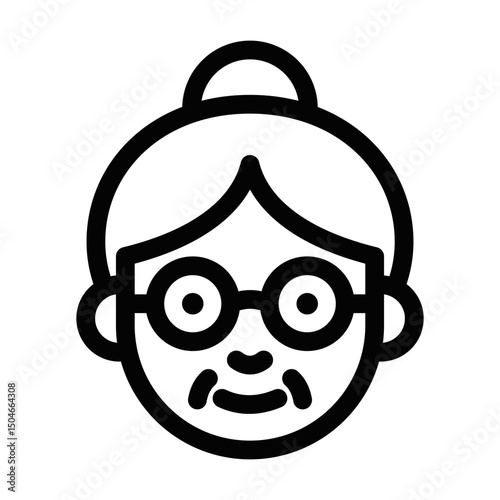 Old woman face avatar vector illustration. Editable stroke.