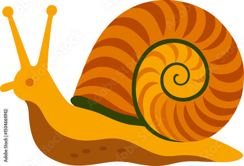 Vibrant Flat Vector Illustration of a Colorful Snail with a Spiraled Shell, Perfect for Eco-themed Designs, Children’s Books, or Nature-inspired Artworks