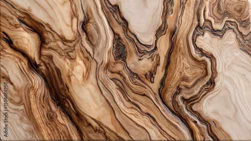 A close up of a wood grain pattern with swirls and lines in shades of brown and beige colorations