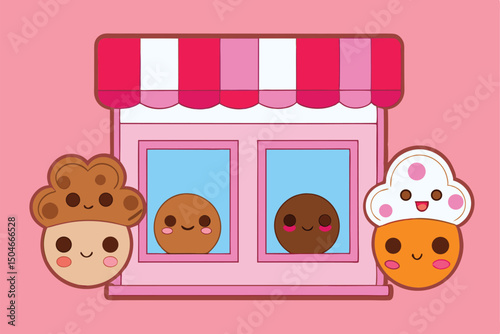 Baby kids cartoon illustration in a fun bedroom with toys and furniture