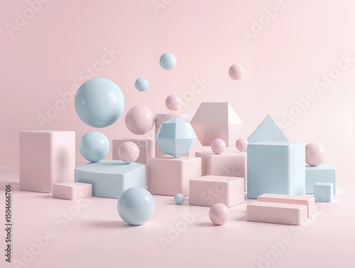 Pastel Geometric Shapes and Spheres