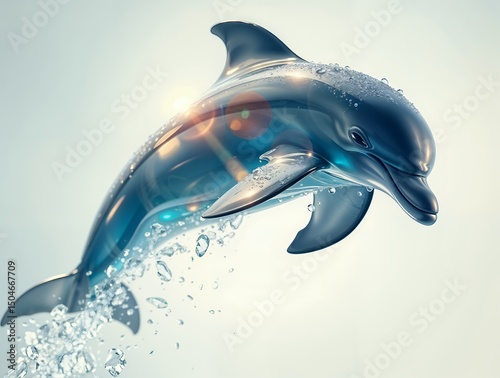 Leaping Dolphin with Water Splashes and Light Effects