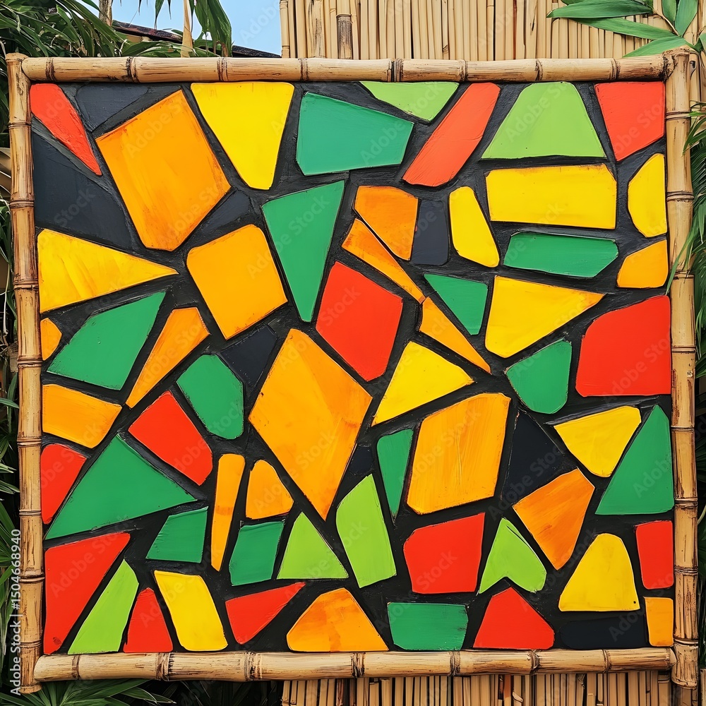 Fototapeta premium Vibrant Abstract Geometric Art Painting Red Yellow Green