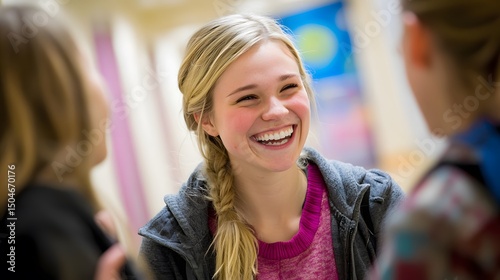 Wallpaper Mural Happy Teenage Girl Laughing with Friends in School Hallway Torontodigital.ca