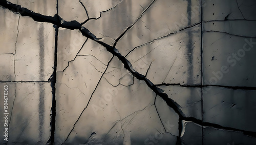 Old cracked concrete wall with rough gray texture and grunge surface background photo