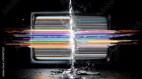 VHS glitch effect with vibrant colors and distorted vector elements for graphic design use