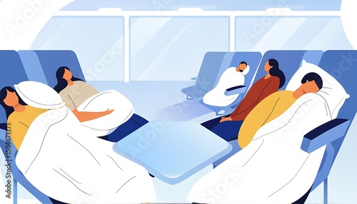 Travelers Sleeping in Airport Lounge – Tired Passengers Resting