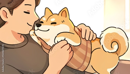 Man Hugging Cute Dog – Warm Reunion or Travel Goodbye
