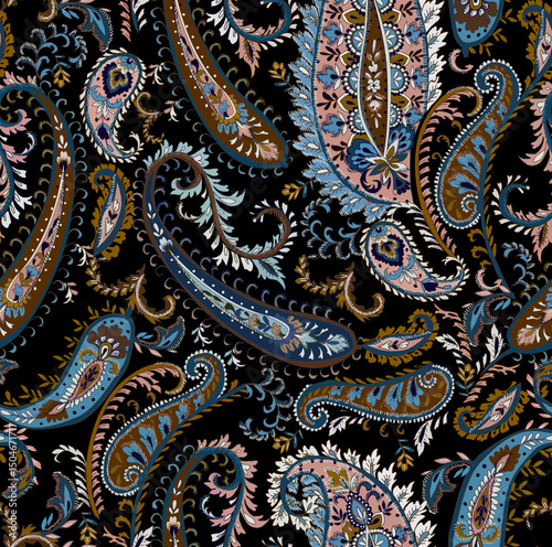 Paisley design Shawl pattern. Seamless Asian Textile Background. Damask seamless pattern, paisley pattern, traditional unique elegant and classic ethnic design