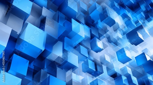 Abstract Blue Cubes 3D Digital Art Background Modern Geometric Shapes Design Technology Innovation Futuristic Wallpaper Graphic Resource Illustration Business Presentation Template