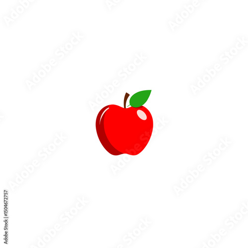 Simple and colorful illustration of a red apple with a green leaf, copy space