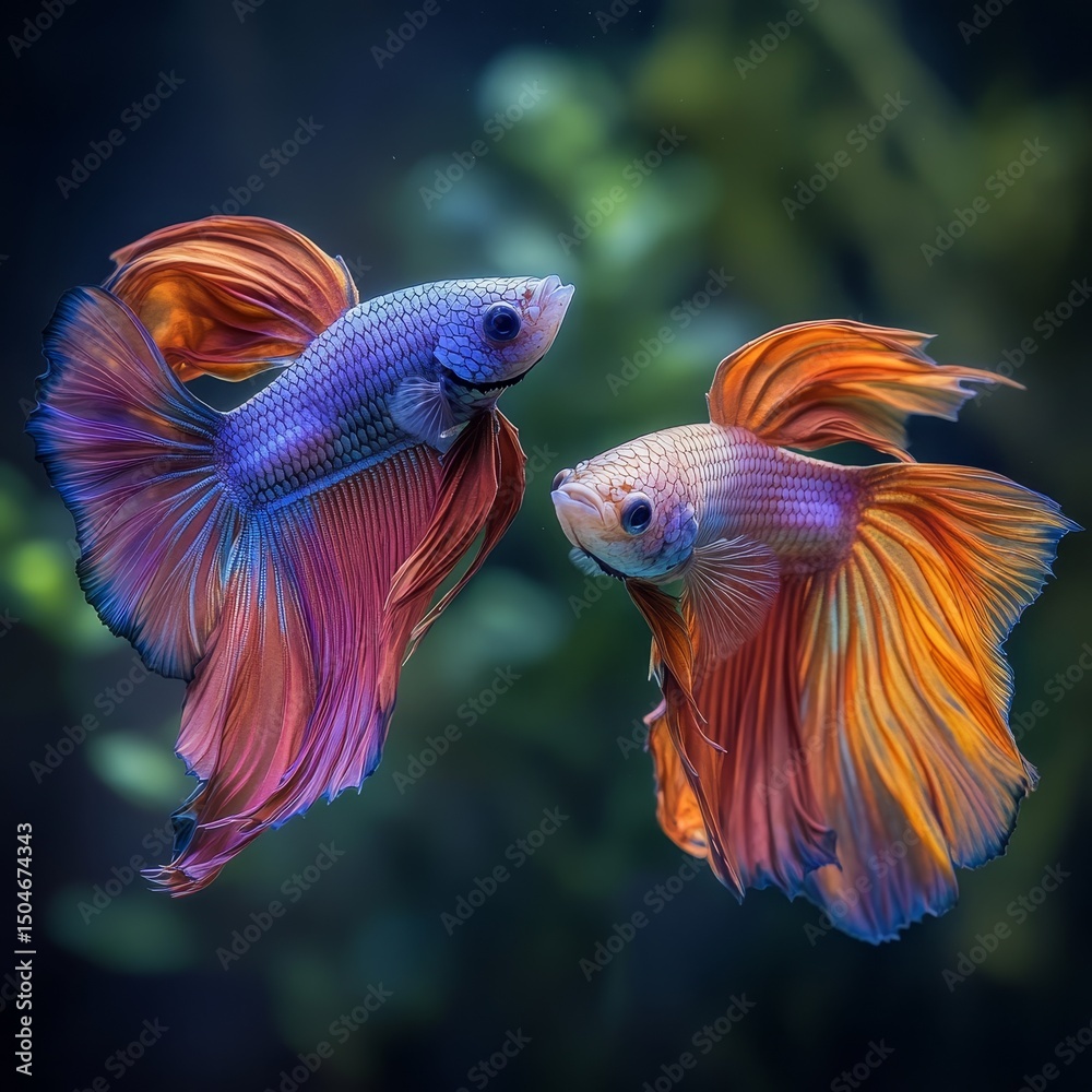 Fototapeta premium Beautiful Siamese Fighting Fish In Vibrant Colors Underwater World