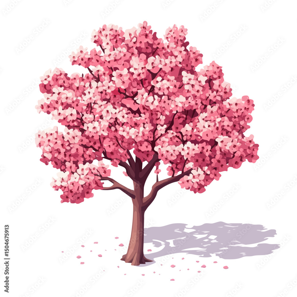 Obraz premium Cherry Tree, flat 2D isometric cartoon vector image isolated on white background.
