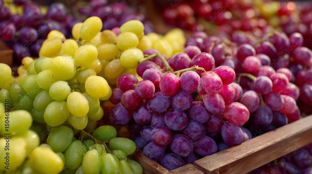Fresh grapes displayed on supermarket fruit stand Fresh grapes displayed on supermarket fruit stand