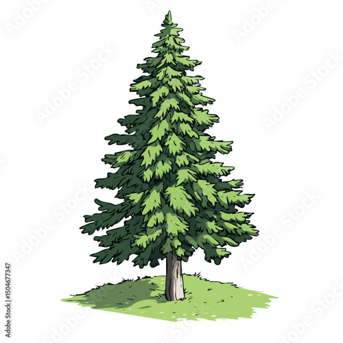 Cedar Tree, cartoon vector illustration, flat 2D isometric style, white background.