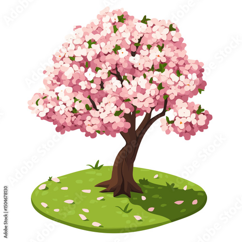 Cherry Tree, flat 2D isometric cartoon vector image isolated on white background.