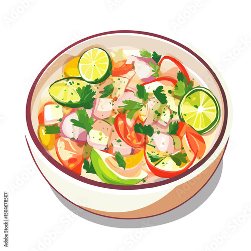 Ceviche, flat 2D isometric cartoon vector image isolated on white background.