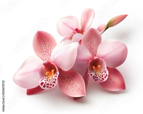 A 3D pink orchid icon with delicate, soft petals, isolated on a white background for an elegant look