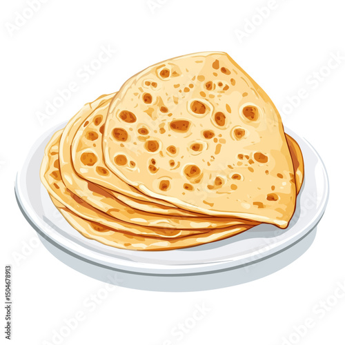 Chapati, cartoon vector illustration, flat 2D isometric style, white background.