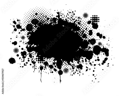 Splatter Paint Texture . Black Spray Blot of Ink. Place illustration Over any Object to Create Grungy Effect . hand drawn. Not AI, Vector