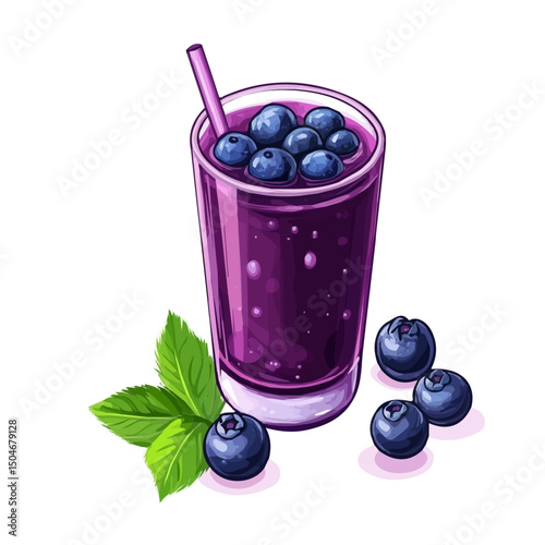 Blueberry Juice, 2D isometric flat cartoon vector illustration isolated on white background.