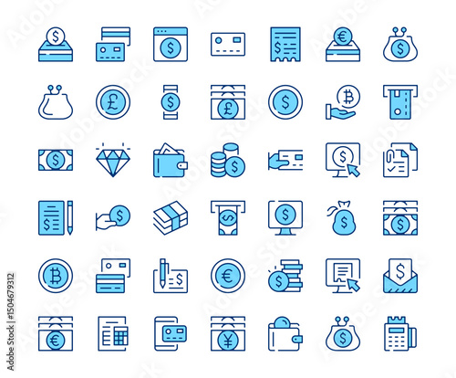 Payment icons. Vector line icon set. Modern outline design. Blue concept