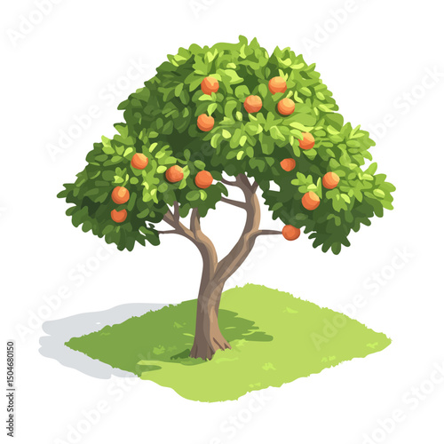 Apricot Tree, cartoon vector illustration, flat 2D isometric style, white background.