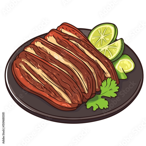 Carne Asada, vector graphic, 2D flat isometric cartoon illustration on white background.
