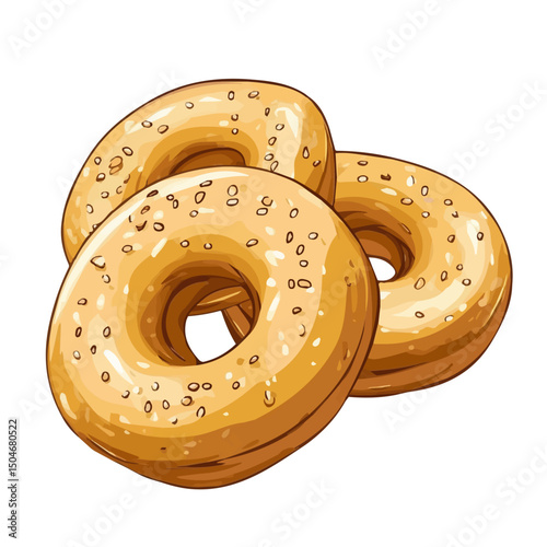 Bagel, 2D isometric flat cartoon vector illustration isolated on white background.