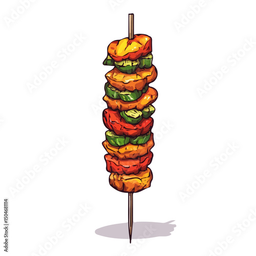 Chicken Kebab, cartoon vector illustration, flat 2D isometric style, white background.