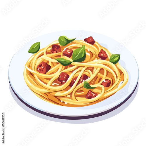 Carbonara, flat 2D isometric cartoon vector image isolated on white background.