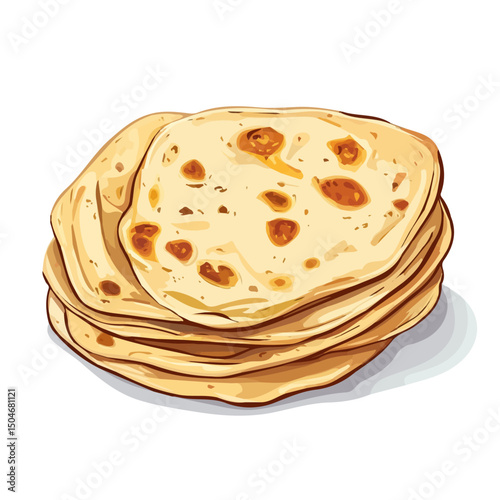 Chapati, vector graphic, 2D flat isometric cartoon illustration on white background.
