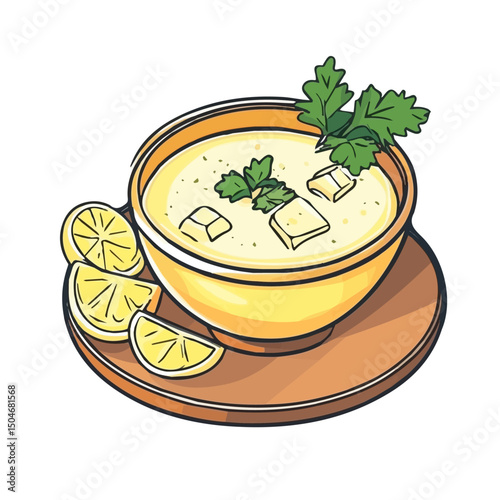 Avgolemono, flat 2D isometric cartoon vector image isolated on white background.