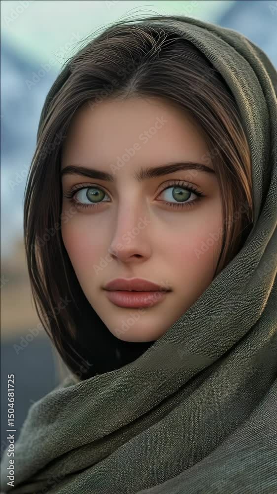 Girl with long hair and green eyes, looking contemplative. Girl with long hair and green eyes, looking contemplative.