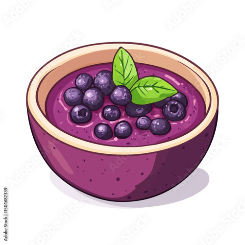 Acai Bowl, vector graphic, 2D flat isometric cartoon illustration on white background.
