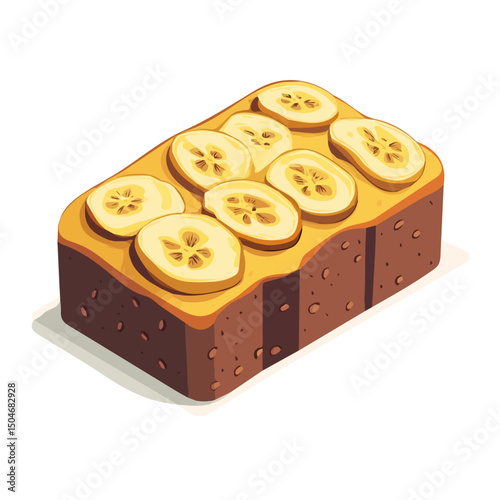 Banana Bread, flat 2D isometric cartoon vector image isolated on white background.