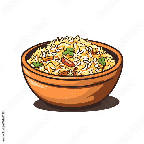 Biryani, 2D isometric flat cartoon vector illustration isolated on white background.