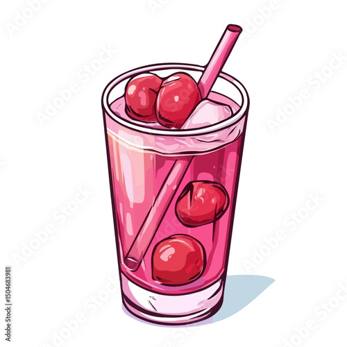 Cherry Soda, flat 2D isometric cartoon vector image isolated on white background.